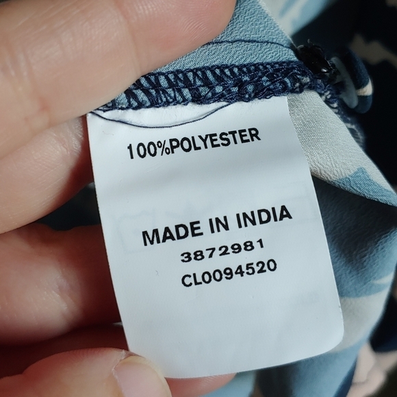 Wayward Fancies eShakti Blue Beige Floral Print Crepe Ruched Wrap Top Blouse - Picture 4 of 5